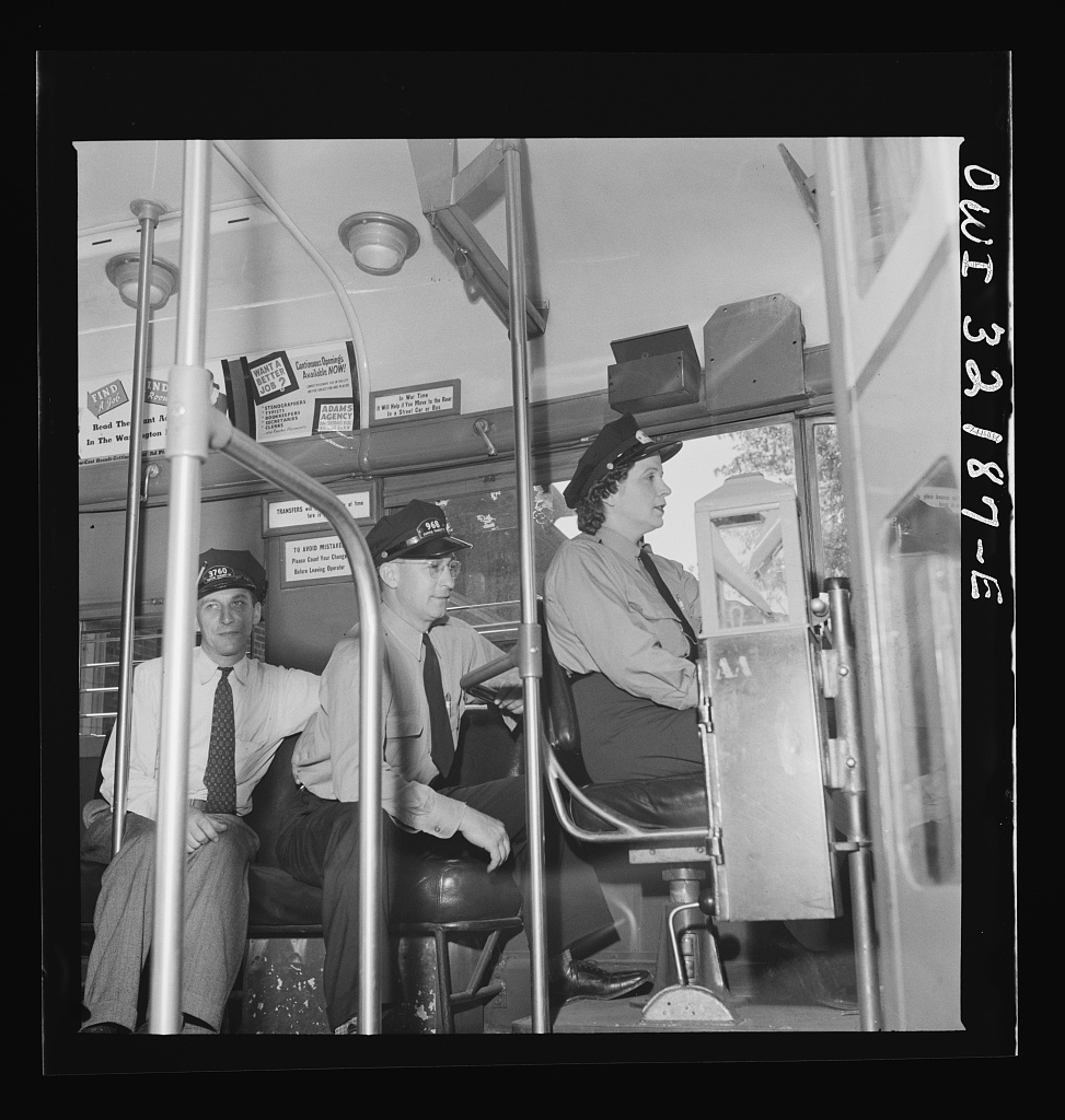 A woman learning to operate a Washington streetcar during the Second World War