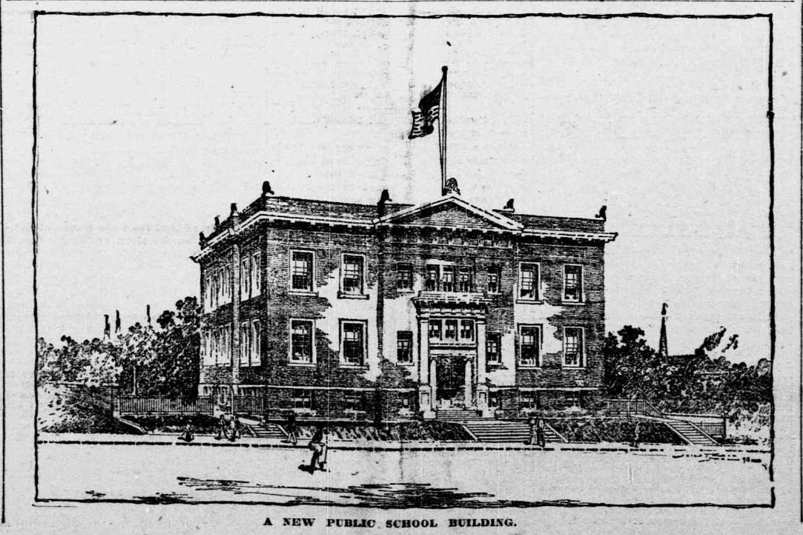 Newspaper illustration of the new Bruce School in 1898