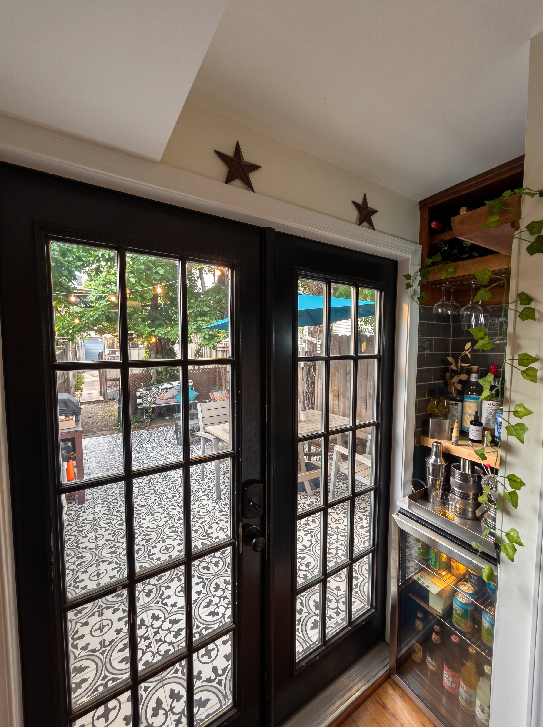 The bar cove with its doors open to the garden